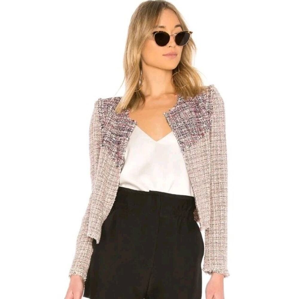 IRO Walefa Boucle Tweed Collarless Jacket Blazer Size 40 US8 Round Neck‎ Multico